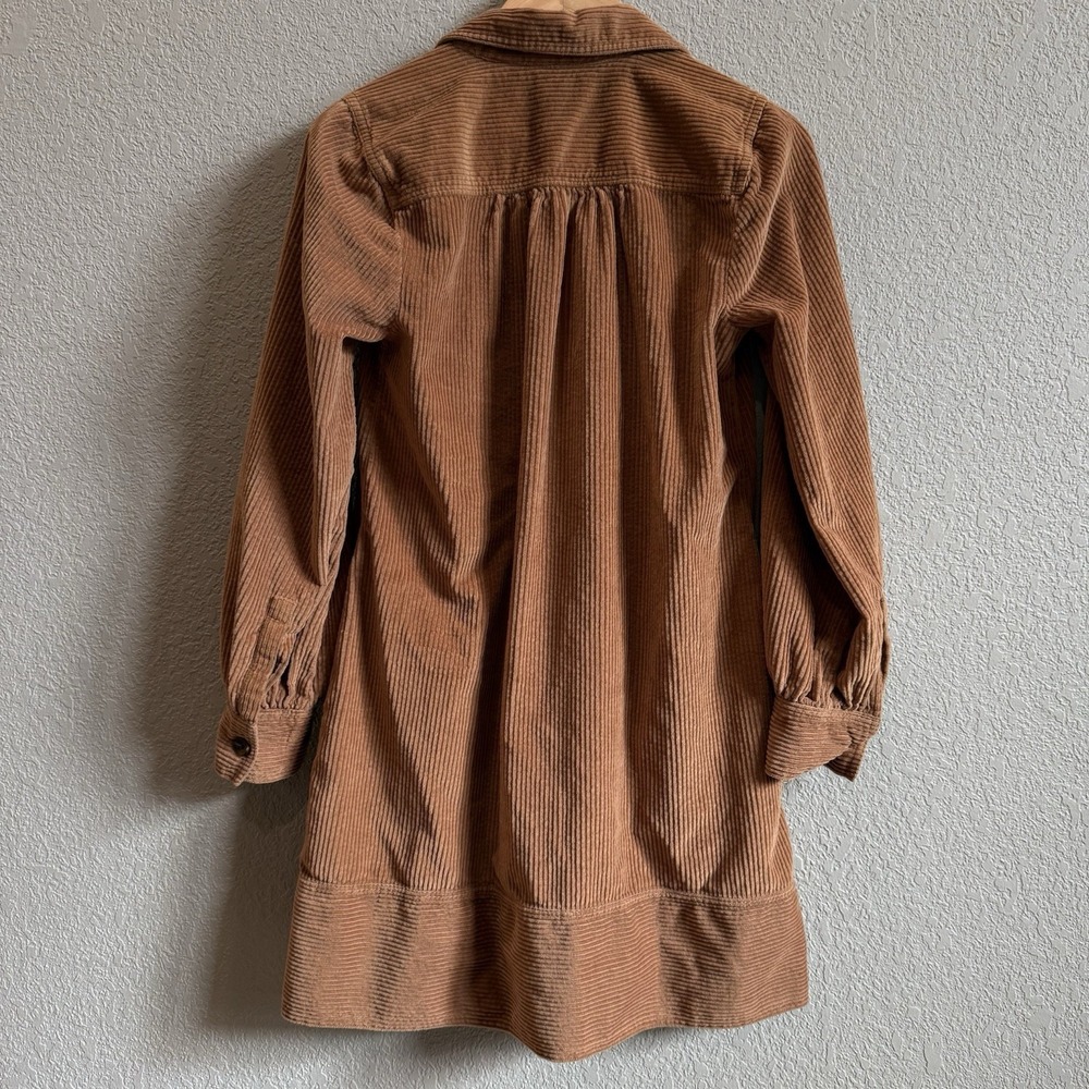 Lands End Women's XS (2-4) Tan Wide Wale Corduroy Collared Shirt Dress Pockets - Picture 2 of 12